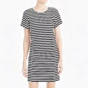 J. Crew Striped Short Sleeve Sheath Dress Size L Black White Cotton Preppy